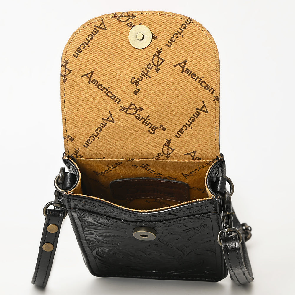 ADBG1448 Hand Tooled Leather Phone Crossbody Bag - Western Floral Vertical Pouch
