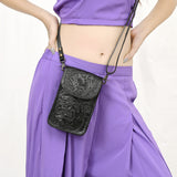 ADBG1448 Hand Tooled Leather Phone Crossbody Bag - Western Floral Vertical Pouch
