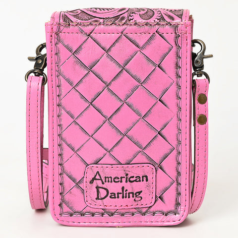 American Darling Pink Western Leather Cell Phone Holder ï¿½ Hand-Tooled Floral Genuine Leather Crossbody