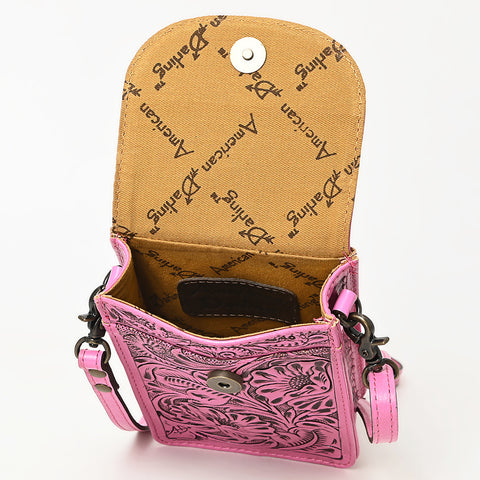 American Darling Pink Western Leather Cell Phone Holder ï¿½ Hand-Tooled Floral Genuine Leather Crossbody