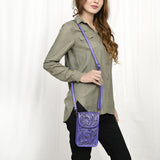 ADBG1448 Hand Tooled Leather Phone Crossbody Bag - Western Floral Vertical Pouch