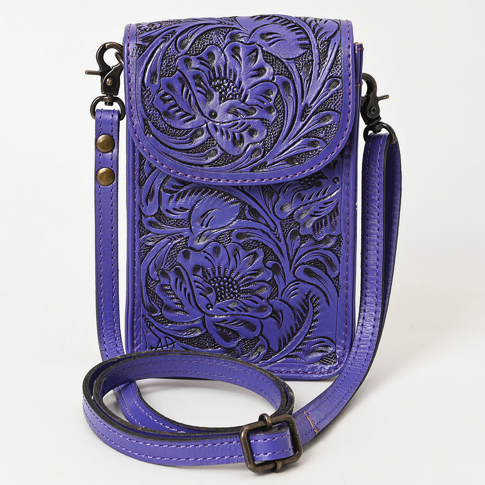 ADBG1448 Hand Tooled Leather Phone Crossbody Bag - Western Floral Vertical Pouch
