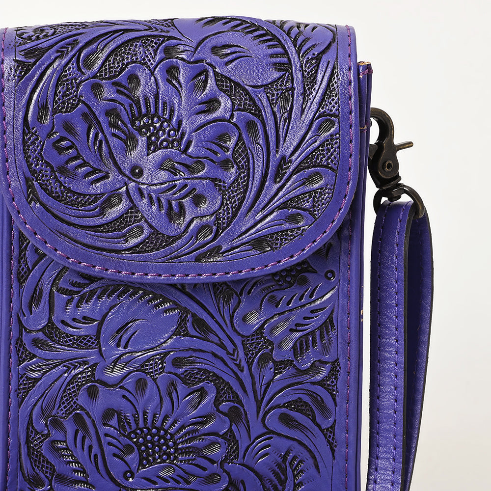 ADBG1448 Hand Tooled Leather Phone Crossbody Bag - Western Floral Vertical Pouch