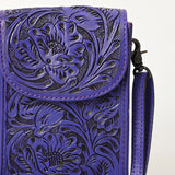 ADBG1448 Hand Tooled Leather Phone Crossbody Bag - Western Floral Vertical Pouch