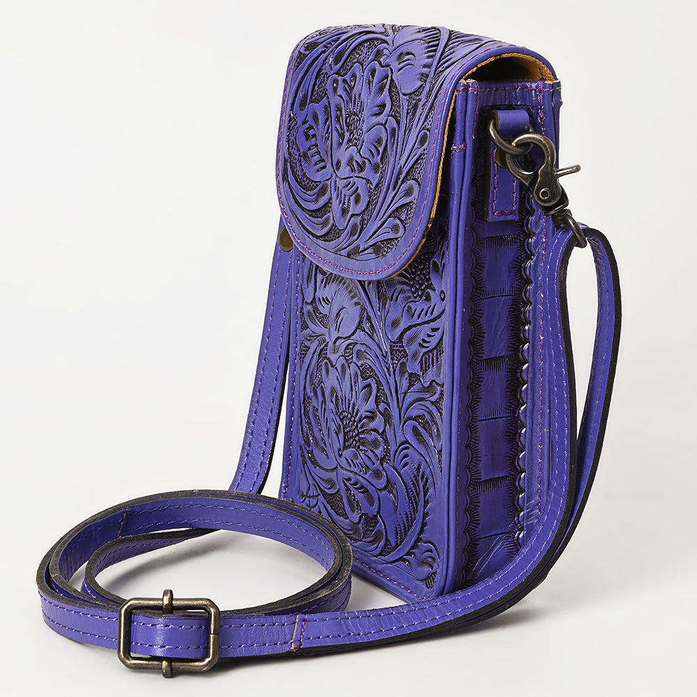 ADBG1448 Hand Tooled Leather Phone Crossbody Bag - Western Floral Vertical Pouch