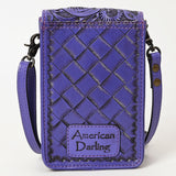 ADBG1448 Hand Tooled Leather Phone Crossbody Bag - Western Floral Vertical Pouch