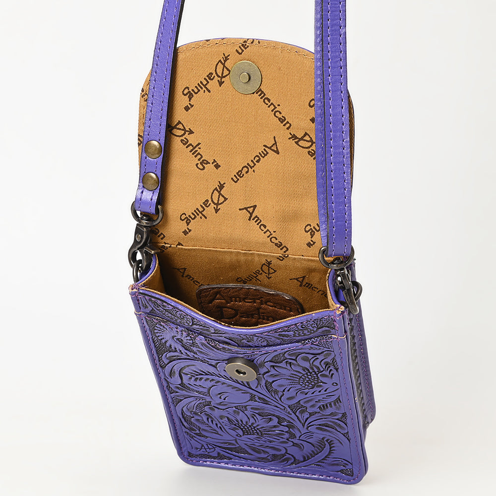 ADBG1448 Hand Tooled Leather Phone Crossbody Bag - Western Floral Vertical Pouch