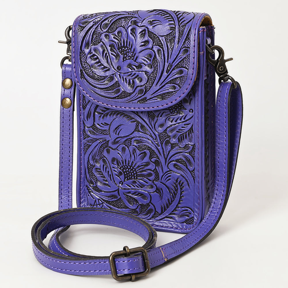 ADBG1448 Hand Tooled Leather Phone Crossbody Bag - Western Floral Vertical Pouch