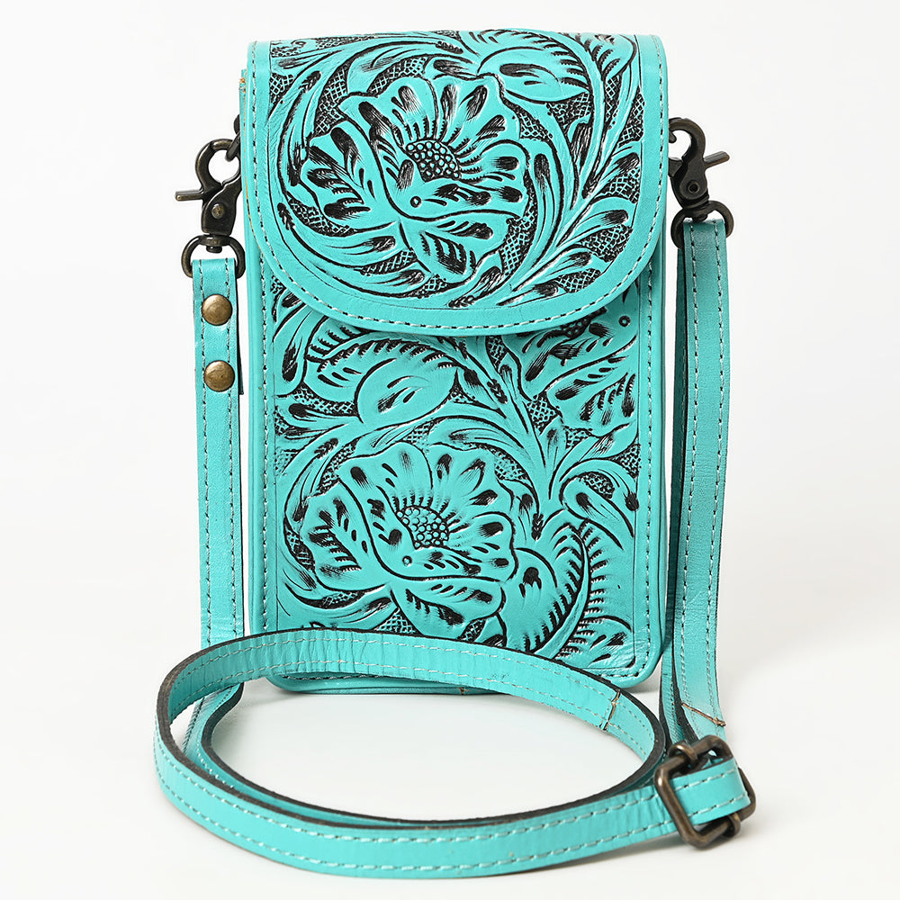 ADBG1448 Hand Tooled Leather Phone Crossbody Bag - Western Floral Vertical Pouch