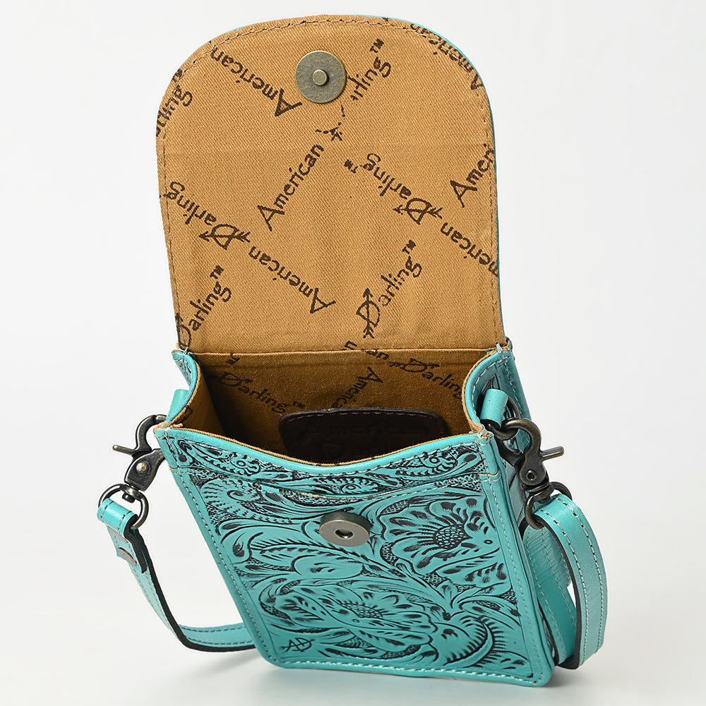 ADBG1448 Hand Tooled Leather Phone Crossbody Bag - Western Floral Vertical Pouch