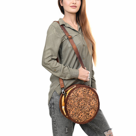 American Darling Hand Tooled Western Leather Canteen Bag ï¿½ Genuine Leather Floral Carved Crossbody