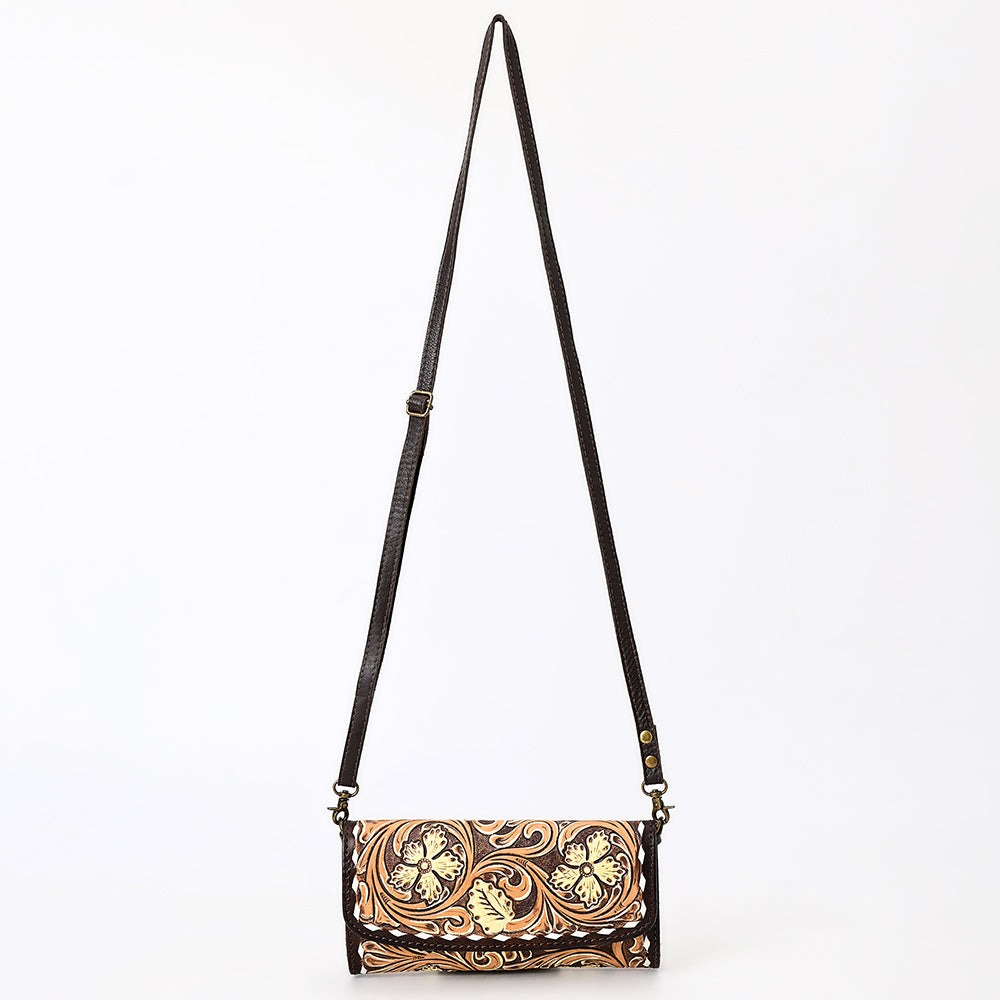 ADBGA553 American Darling Hand-Tooled Leather Wallet Western Floral Design with Strap