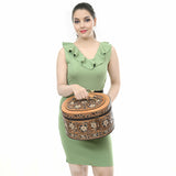 ADBGA412 Western Hand Tooled Leather Jewelry Case Oval Floral Organizer (Tan)