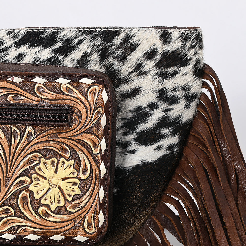 ADBGA550 American Darling Western Fanny Pack Cowhide Leather with Hand-Tooled Floral Pocket & Fringe