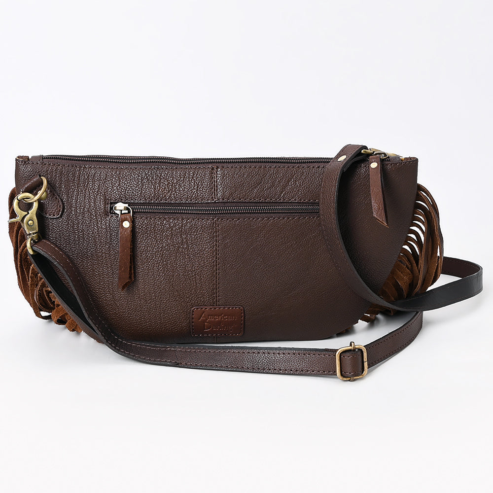 ADBGA550 American Darling Western Fanny Pack Cowhide Leather with Hand-Tooled Floral Pocket & Fringe