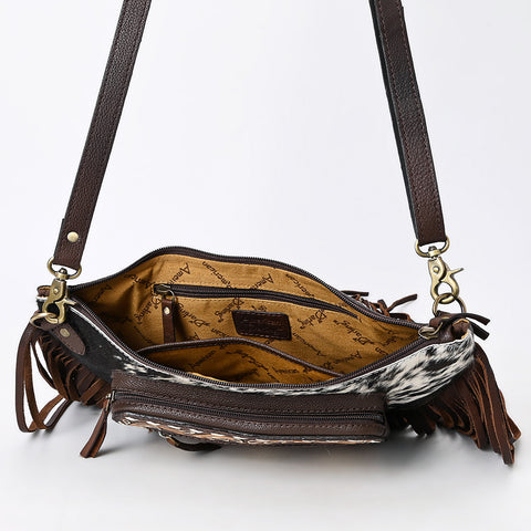 American Darling Fringed Hair-On Cowhide Hand Tooled Leather Fanny Pack