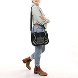 ADBGA670 Suede Western Shoulder Bag with Rope Embroidery-Convertible Crossbody Purse