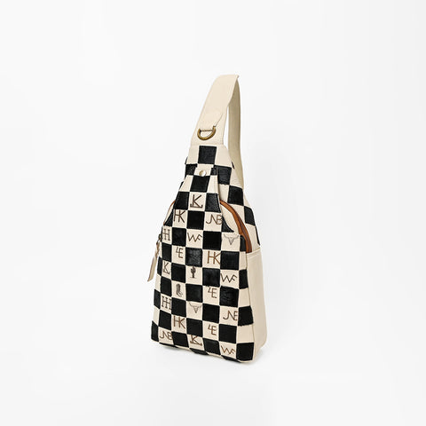 ADBGM914 American Darling Checkered Hair on Leather Sling Bag