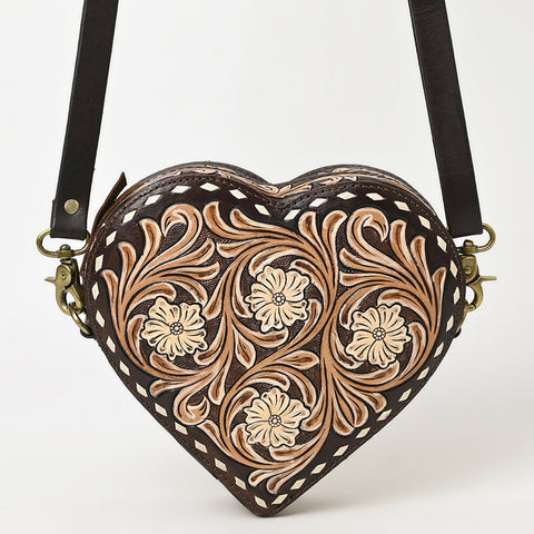Heart-Shaped Hand Tooled Leather Canteen Bag Genuine Western Floral by American Darling