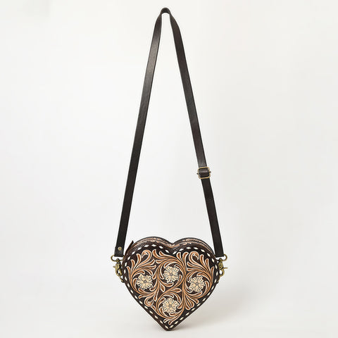 Heart-Shaped Hand Tooled Leather Canteen Bag Genuine Western Floral by American Darling
