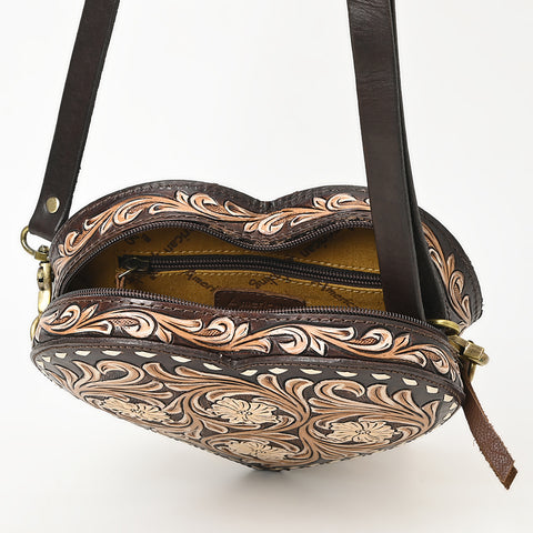 Heart-Shaped Hand Tooled Leather Canteen Bag Genuine Western Floral by American Darling