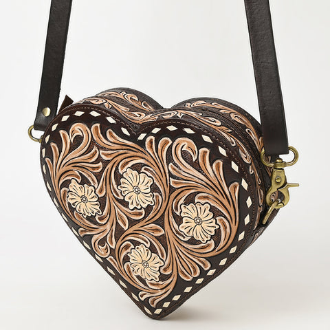 Heart-Shaped Hand Tooled Leather Canteen Bag Genuine Western Floral by American Darling