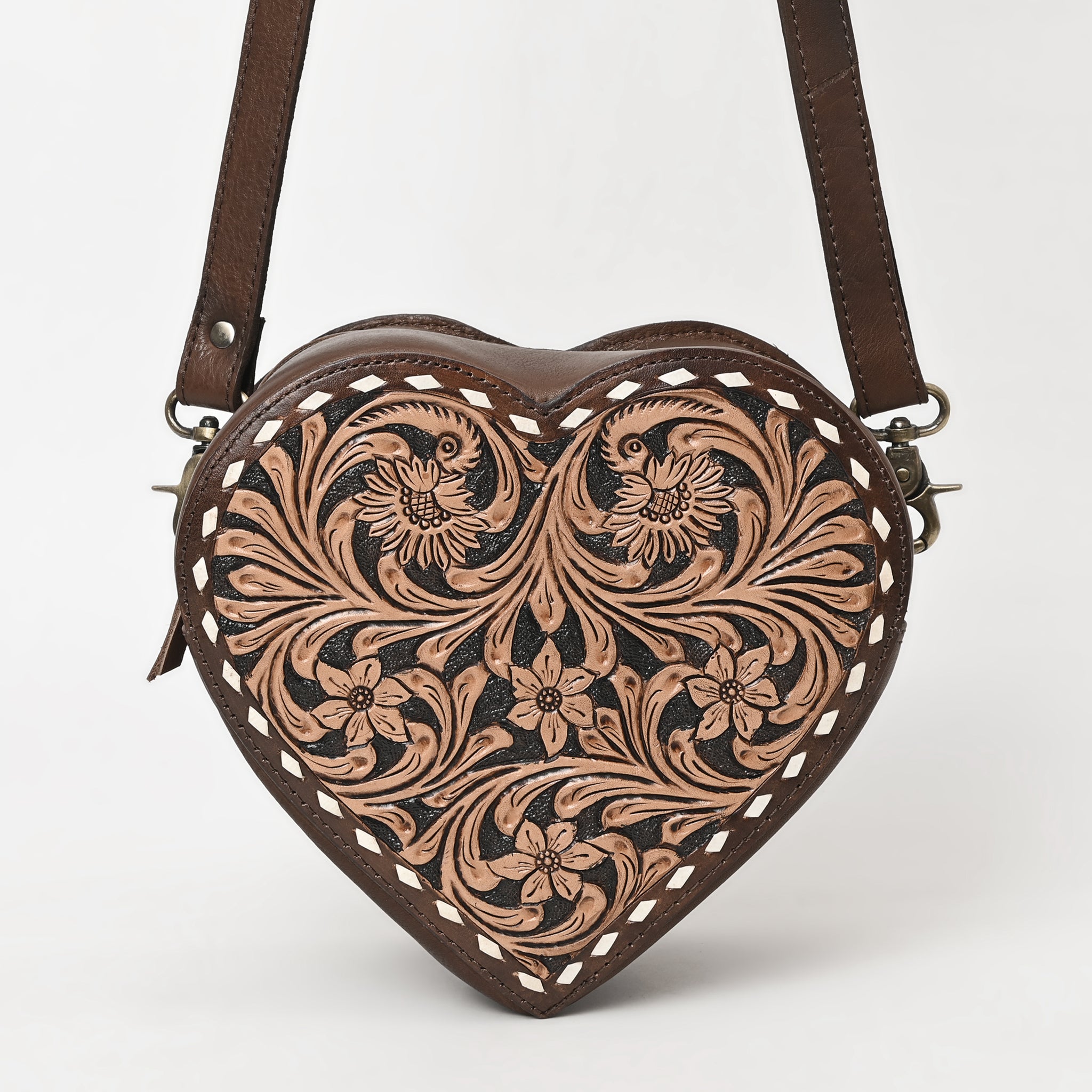 ADBGA430 American Darling Canteen Hand-Tooled Leather Crossbody Bag Western Floral Design