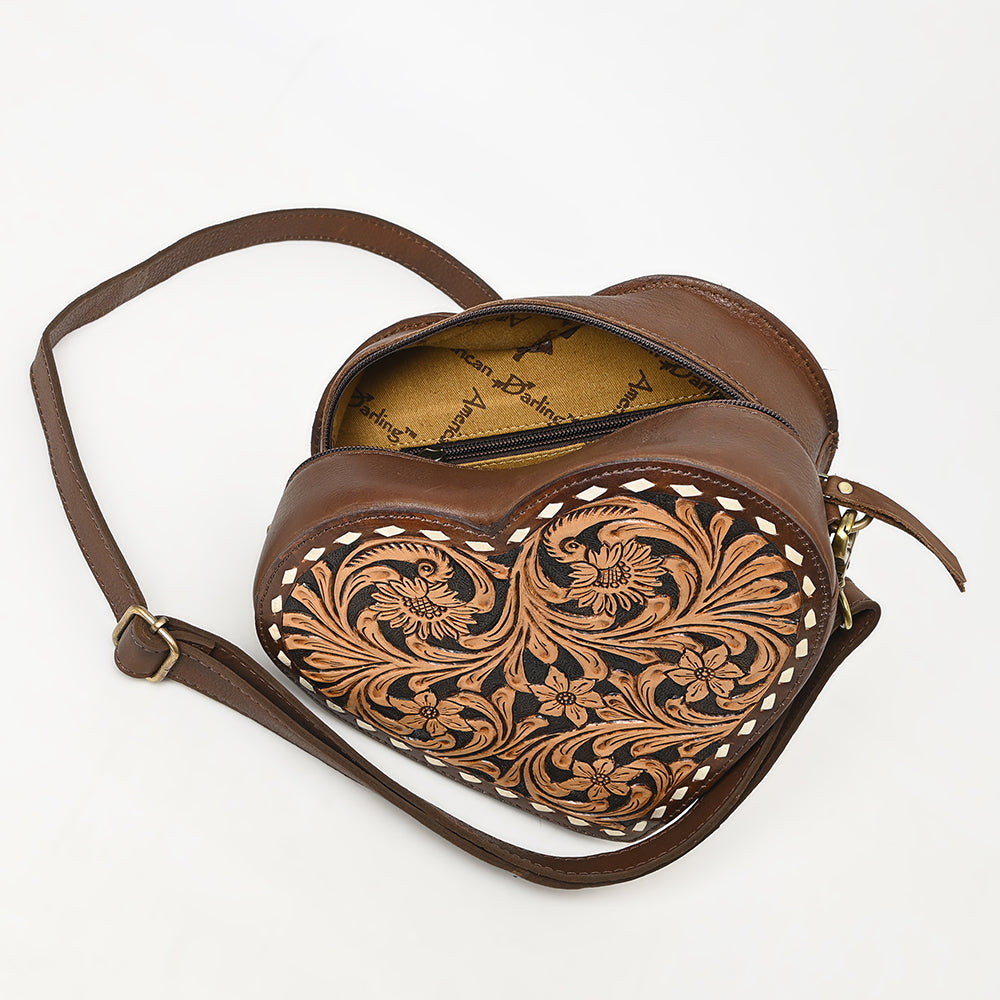 ADBGA430 American Darling Canteen Hand-Tooled Leather Crossbody Bag Western Floral Design