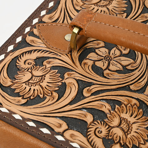 American Darling Hair-On Cowhide Floral Carved Leather Jewelry Case