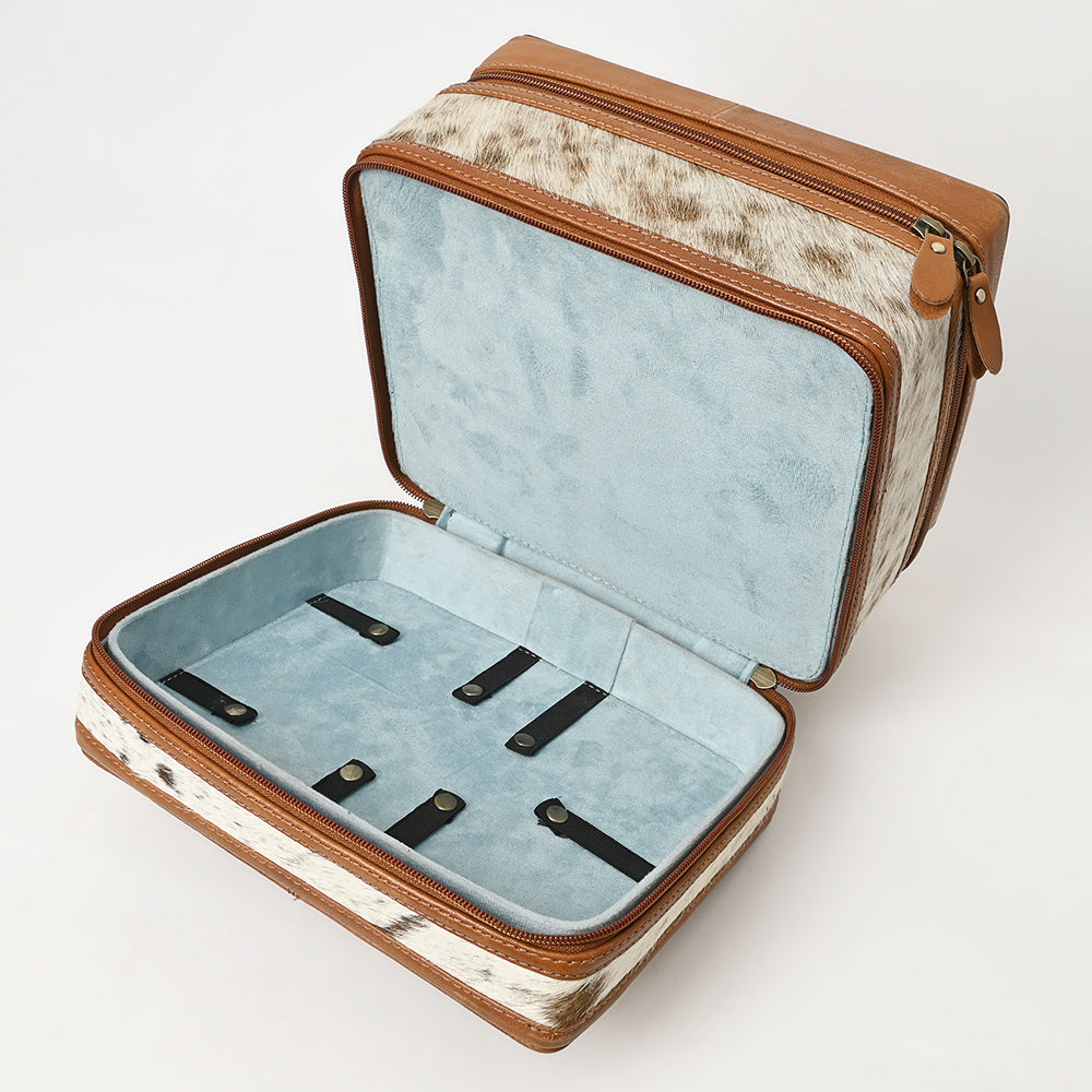 ADBGA454 American Darling Double-Layer Tooled Leather Cowhide Jewelry Case Western Vanity Organizer