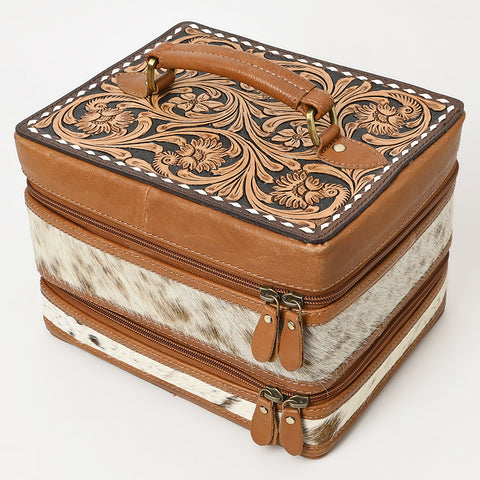 American Darling Hair-On Cowhide Floral Carved Leather Jewelry Case