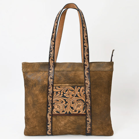 American Darling Genuine Suede Leather Hand Tooled Floral Carved Tote Bag Western Purse