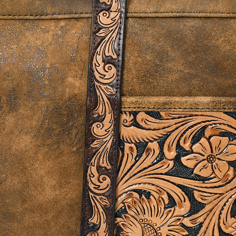American Darling Genuine Suede Leather Hand Tooled Floral Carved Tote Bag Western Purse