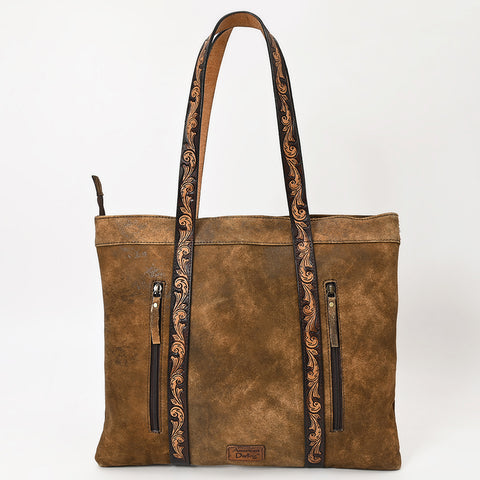 American Darling Genuine Suede Leather Hand Tooled Floral Carved Tote Bag Western Purse