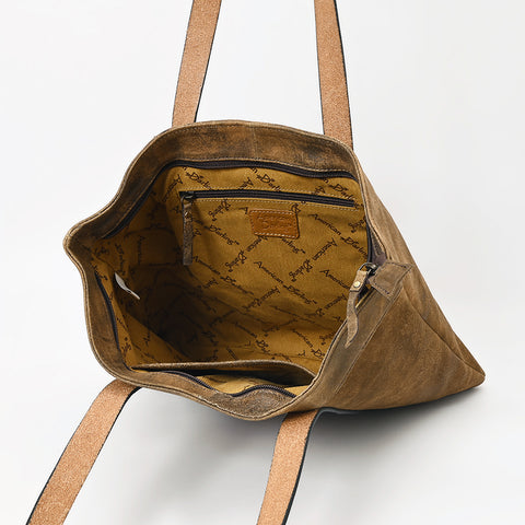 American Darling Genuine Suede Leather Hand Tooled Floral Carved Tote Bag Western Purse