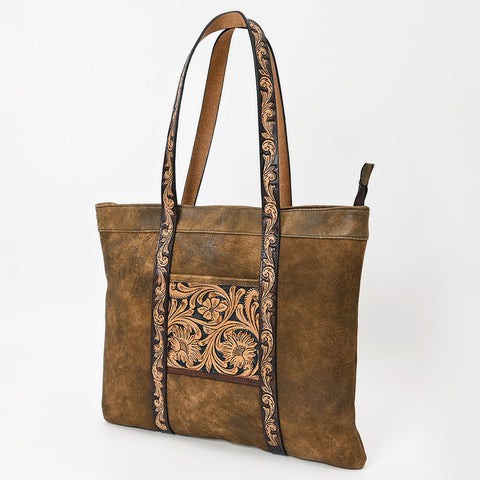 American Darling Genuine Suede Leather Hand Tooled Floral Carved Tote Bag Western Purse