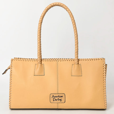 ADBGZ833 Hand-Tooled Leather Western Handbag - Floral Design with Braided Handles