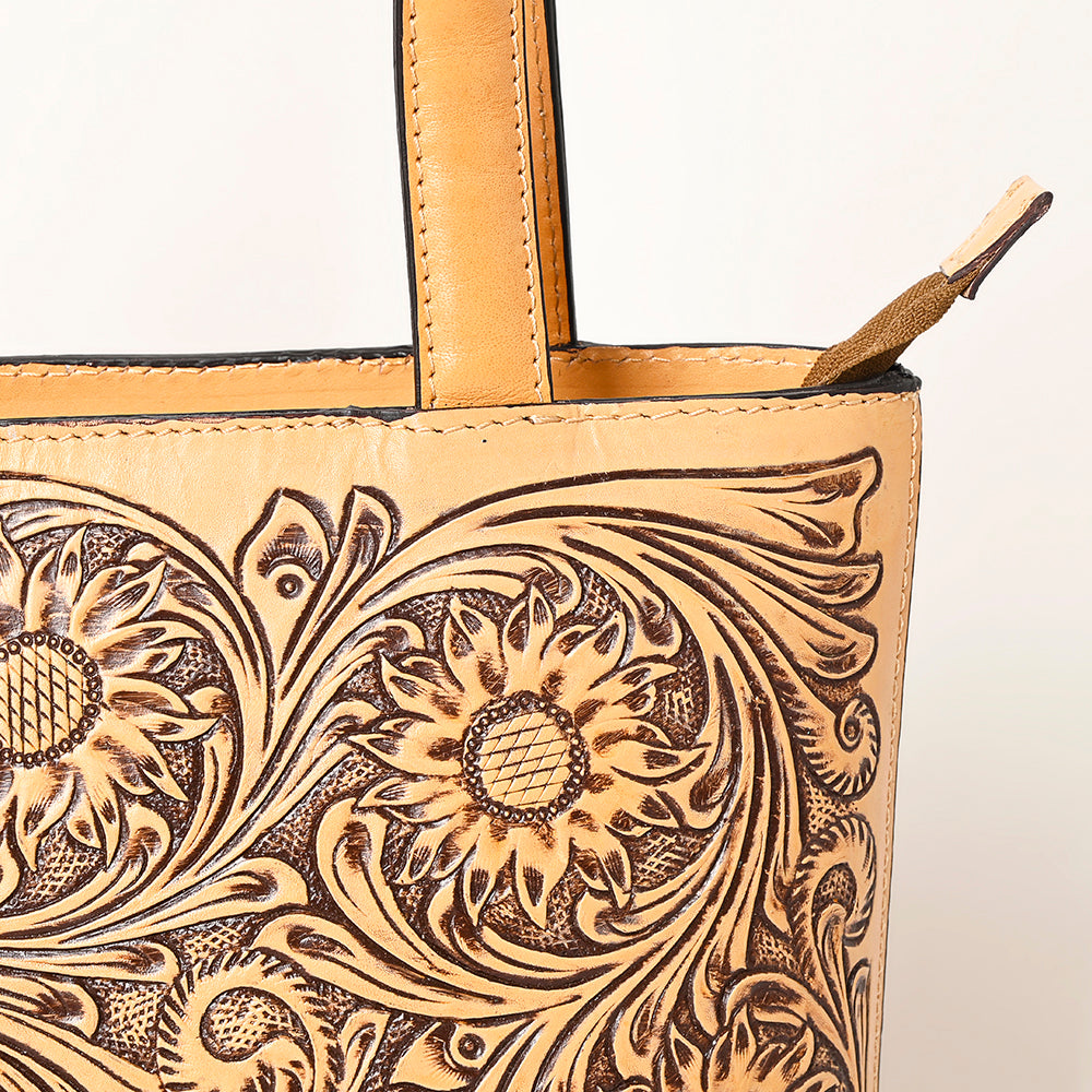 LC-ADBGZ836 Sunflower Tooled Leather Western Tote Bag Natural Tan