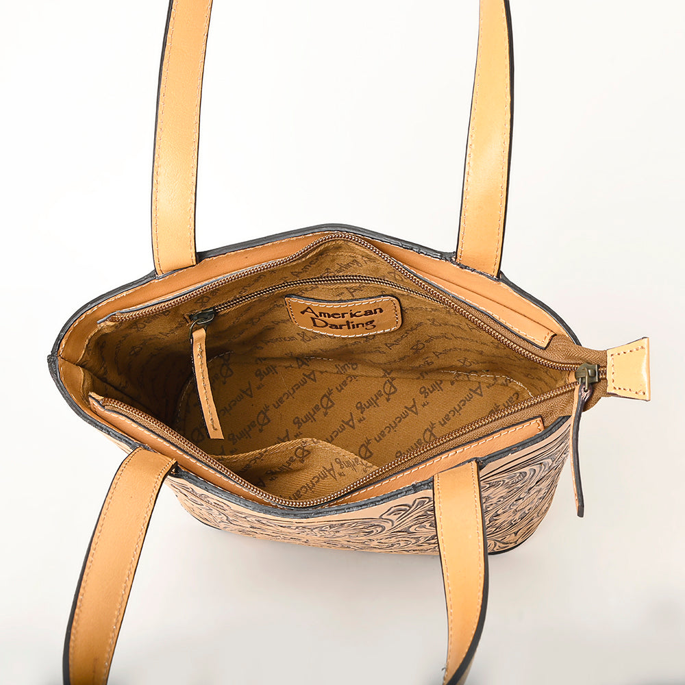 LC-ADBGZ836 Sunflower Tooled Leather Western Tote Bag Natural Tan