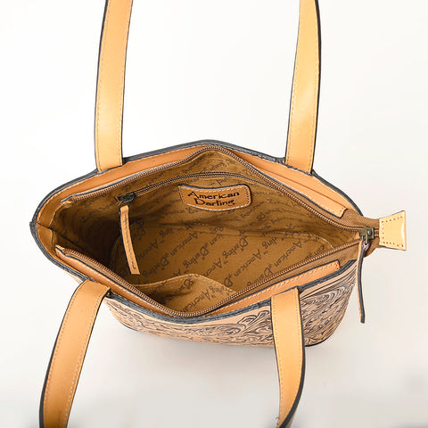 LC-ADBGZ836 Sunflower Tooled Leather Western Tote Bag Natural Tan