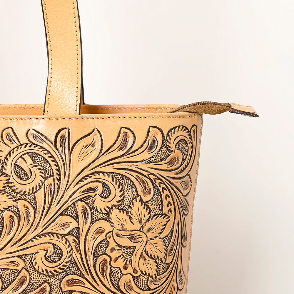 ADBGZ837 Hand-Tooled Leather Tote Bag - Western Floral Statement