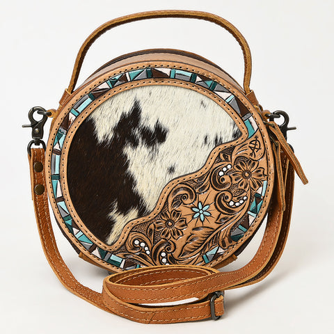 American Darling Western Leather Cowhide Canteen Bag with Hand-Tooled Floral Detailing | Crossbody Purse