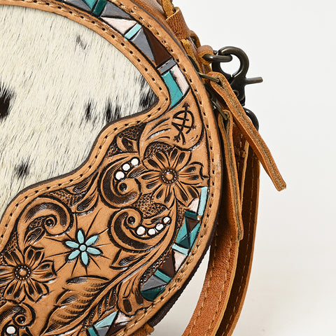 American Darling Western Leather Cowhide Canteen Bag with Hand-Tooled Floral Detailing | Crossbody Purse