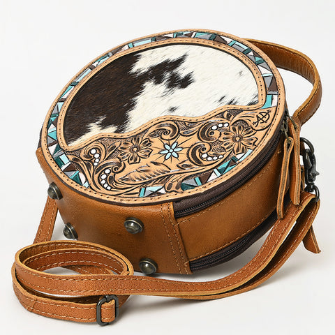 American Darling Western Leather Cowhide Canteen Bag with Hand-Tooled Floral Detailing | Crossbody Purse