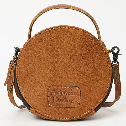 American Darling Western Leather Cowhide Canteen Bag with Hand-Tooled Floral Detailing | Crossbody Purse