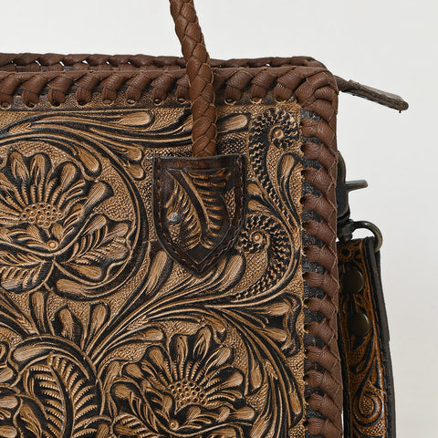 American Darling Western Leather Hand-Tooled Tote Bag with Floral Carving | Genuine Leather Carryall