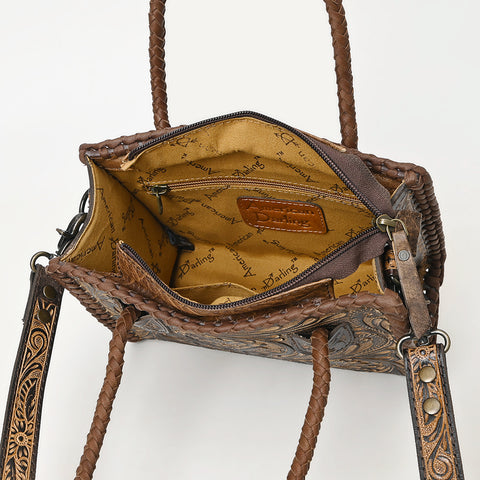 American Darling Western Leather Hand-Tooled Tote Bag with Floral Carving | Genuine Leather Carryall