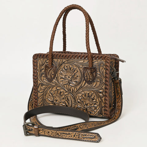 American Darling Western Leather Hand-Tooled Tote Bag with Floral Carving | Genuine Leather Carryall
