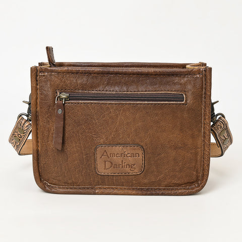 American Darling Western Leather Cowhide Crossbody Bag with Hand-Tooled Floral Detailing | Genuine Leather