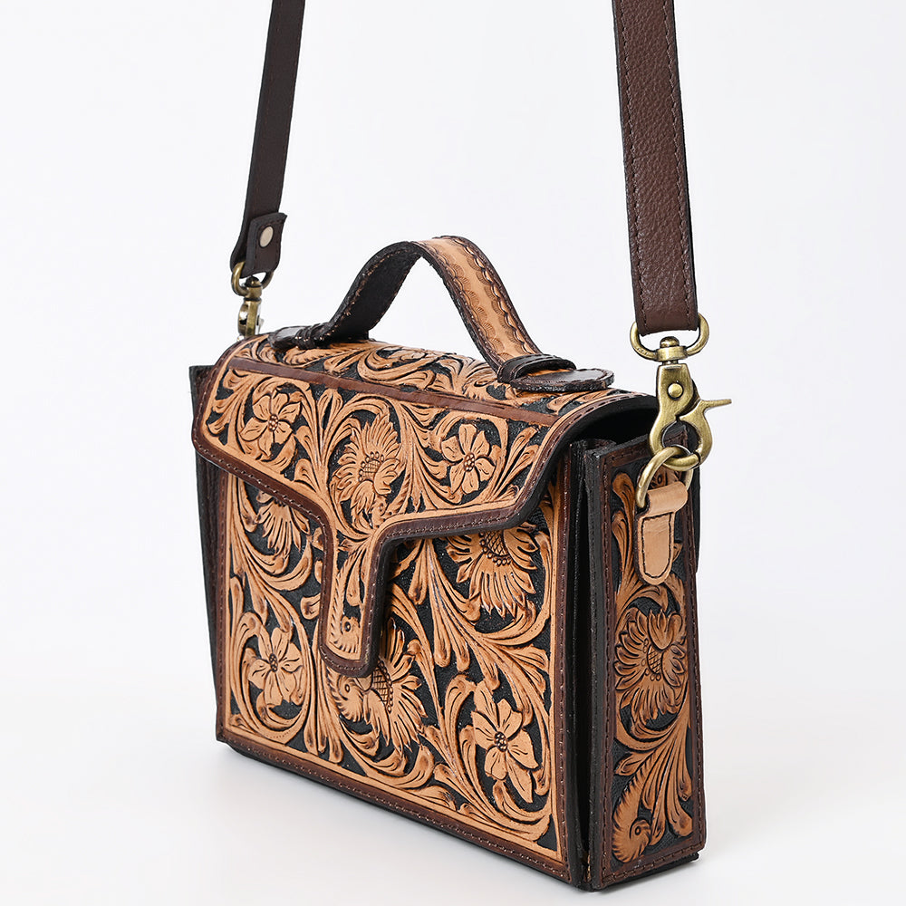 ADBGA557 Hand-Tooled Leather Western Crossbody Bag with Top Handle
